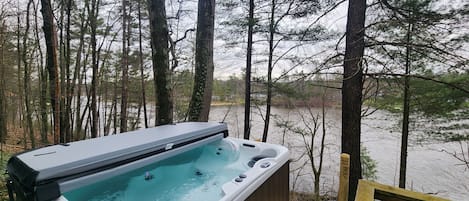 Hot tub view of the river from the front deck