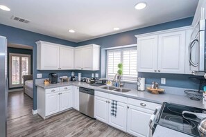 Our kitchen is equipped with beautiful, top of the line, stainless steel appliances for your convenience and efficiency!