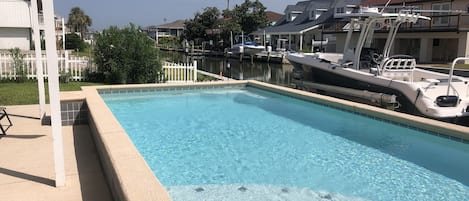 Swimming pool which gets the afternoon shade.