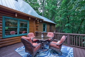 Back deck seating area . Bear Mt Lodge Jasper GA