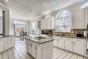 Oversize kitchen with plenty of storage. Coffee available for our guests