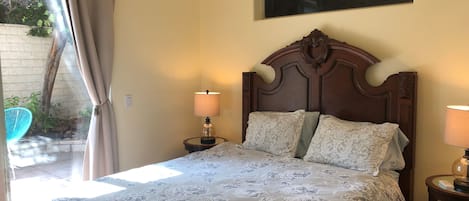 The bedroom of this casita faces a very private and quiet courtyard.