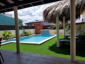 Private Salt Water, Aruban Sun heated pool. Massage jet bench within pool!