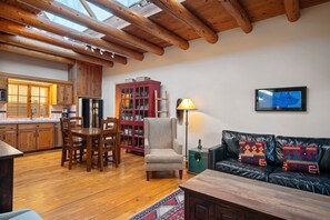 Kitchen and dining room with wood finishes