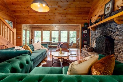 Our lush green velvet sofas invite you to wind down