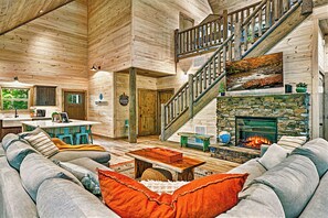 Beautiful, modern living room with plenty of space for a big family. 