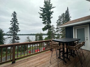 Deck overlooking lake.