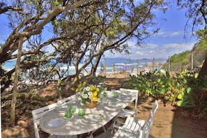 The equipped outdoor area in the mediterranean vegetation by the sea