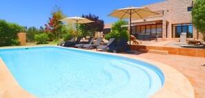 Vacances, piscine, jardin, soleil, famille