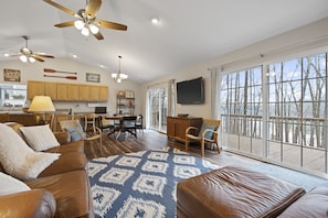 Sliding doors to back deck, streaming TV, buffet stocked with board games