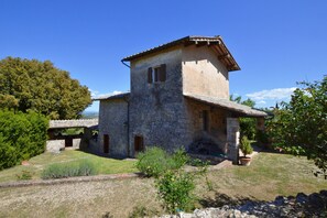 The tower and the surrounding garden