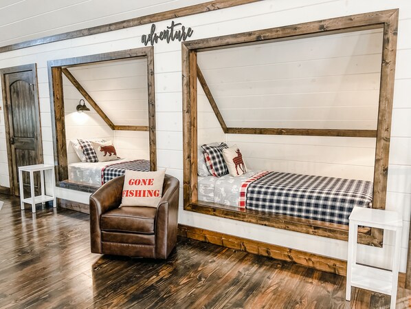 Twin cubby beds upstairs