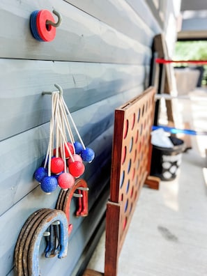 Plenty of outdoor games, washers, ladder ball, horseshoes and tetherball