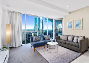 The elegant and cozy living area for the guests to relax