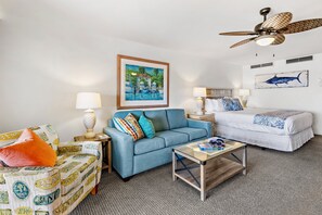 Stay cool with the Magical Maui breeze but this unit also offers ceiling fans and a central A/C to help keep the temps down