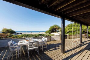 The decking is the perfect place for alfresco dining or evening drinks.