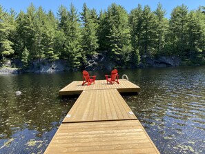 Brand new, large dock to stretch out and enjoy the sun, swimming, fishing 