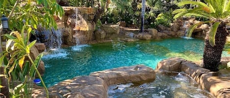 Tropical Rock Pool with Slide and Waterfalls