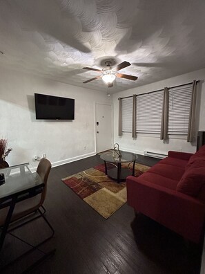 Living room with smart TV. 