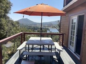 lake view from outdoor dining area.