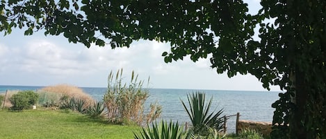 vue sur jardin et mer à partir de la terrasse