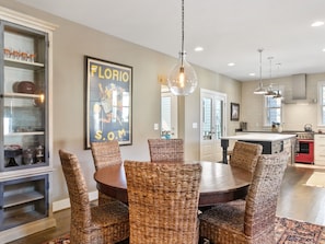 Dining room flows easily into kitchen 