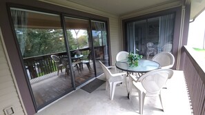 Balcony with two access doors (one being a private door from the master bedroom)