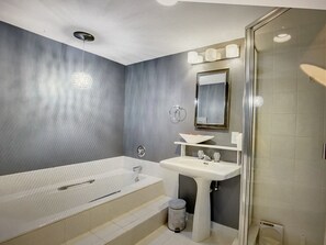 soaking tub and walk in stall shower