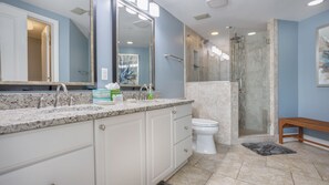 Large primary ensuite bathroom with walk in shower