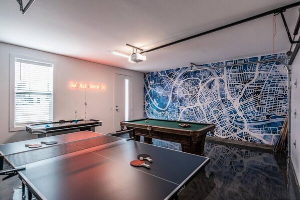 It's game time! Air hockey, table tennis & billiards.