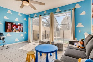 Toy Story-themed living room filled with fun décor that delights fans of all ages.