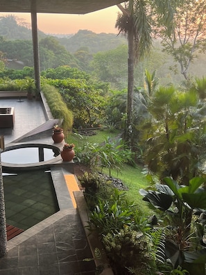 View from master bedroom of main terrace and garden