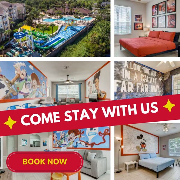 Enjoy unforgettable family fun with beautifully themed bedrooms and access to the resort’s stunning pool and amenities.