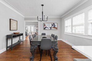 Elegant Dining table and chairs for everyone with lots of natural lights.