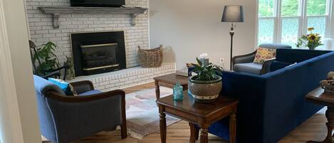 Cozy family room with warm throw blankets to cuddle under. 