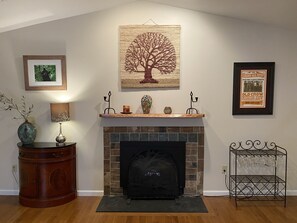 Living room gas fireplace.