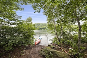 2 high-end kayaks and 2 high-end SUPs with rack by the water