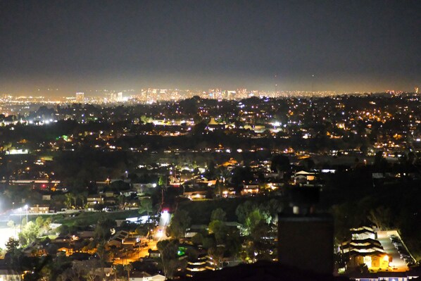 Night view of San Diego City lights from the top deck. 