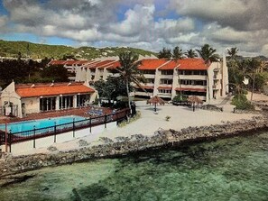 Drone view of the property. Our unit is the 2nd one in on the second level. 