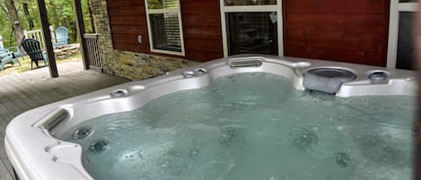 Relax in this large hot tub