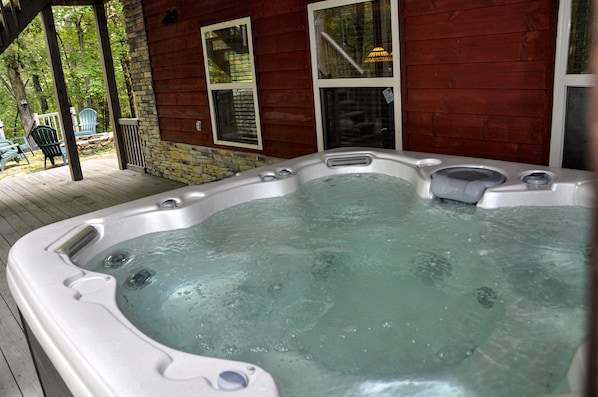 Relax in this large hot tub