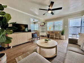 Ceiling fan, air conditioning/heater, wifi, and Roku TV with Netflix and Hulu