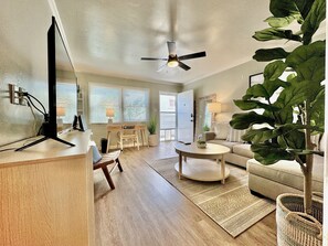 Ceiling fan, air conditioning/heater, wifi, and Roku TV with Netflix and Hulu