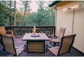 Deck with Gas Firepit and Outdoor Heaters