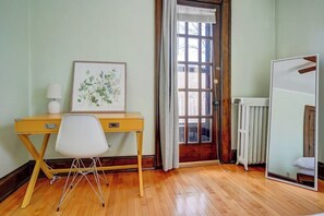 Modern workspace with patio door