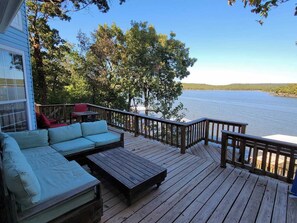 Deck with amazing views and right down to the water and dock 