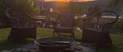 Beautiful sunset from the back yard & live firepit