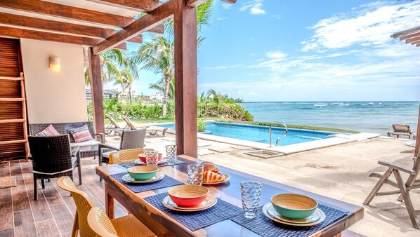 Patio with an outside dining area