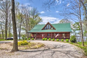 Amazing lakefront property with circular drive and plenty of private parking.