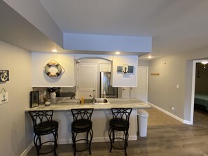 Kitchen area 3 bar stools